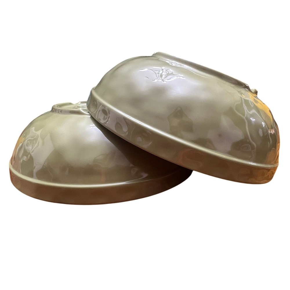 Palm Restaurant Pasta Salad Bowls Set of 2 8" Green Very Good Scroll Distressed - Picture 6 of 8